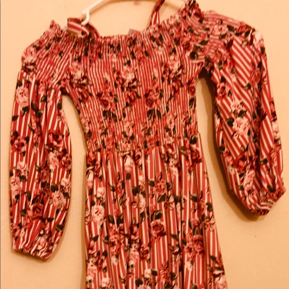 COOL Girls Rose Striped Floral Off Shoulder Dress - Picture 2 of 8
